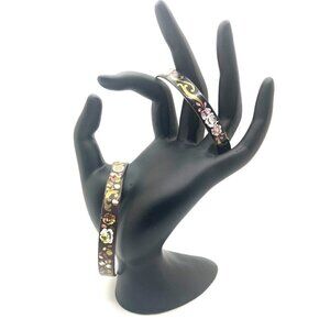 Two Mid Century Hand Painted Enamel Flower Bangle Bracelets Signed P. Melzer